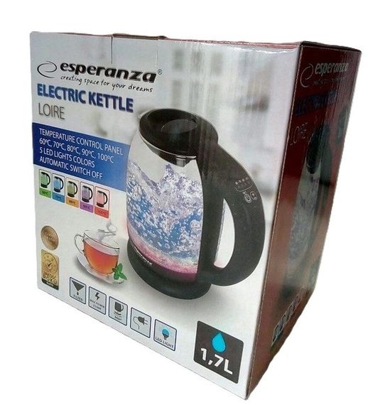 Електрочайник скляний Esperanza EKK027 Loire 1,7 л, 2200 Вт, з регулюванням температури та підсвіткою | Зображення 9