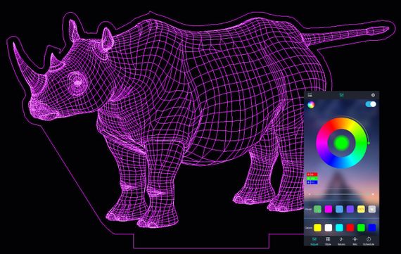 Акриловый светильник-ночник управление с телефона Носорог tty-n000688