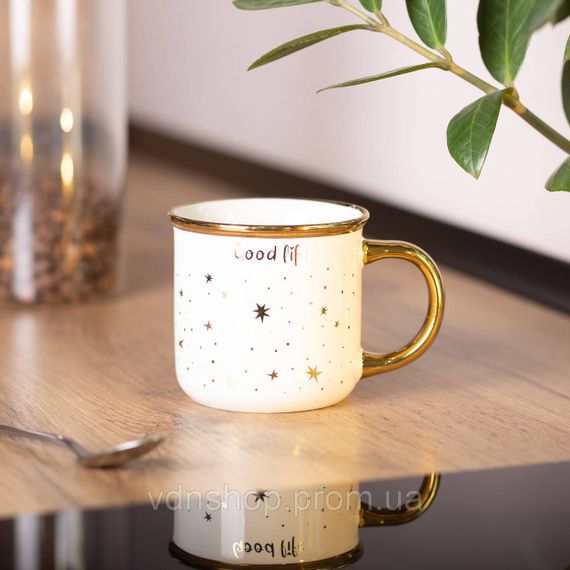 Чашка фарфоровая с золотым ободком и позолоченной ручкой 320 (мл) Good life Белая RX-N231506W | Зображення 3