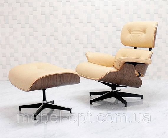 Дизайнерское кресло Eames Lounge Chair бежевый кожзам, дизайн Charles & Ray Eames | Зображення 5