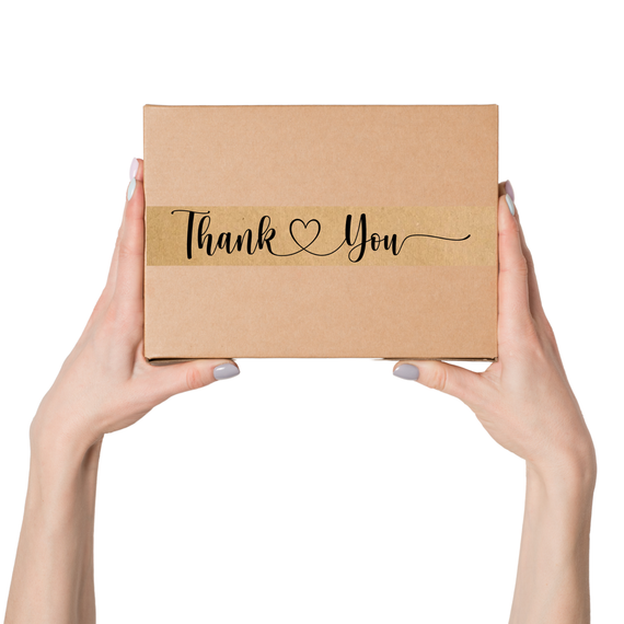 Скотч этикетка крафт "Thank You 01", 50х294 мм (100 шт/рулон) с принтом, самоклеющаяся Viskom | Зображення 1