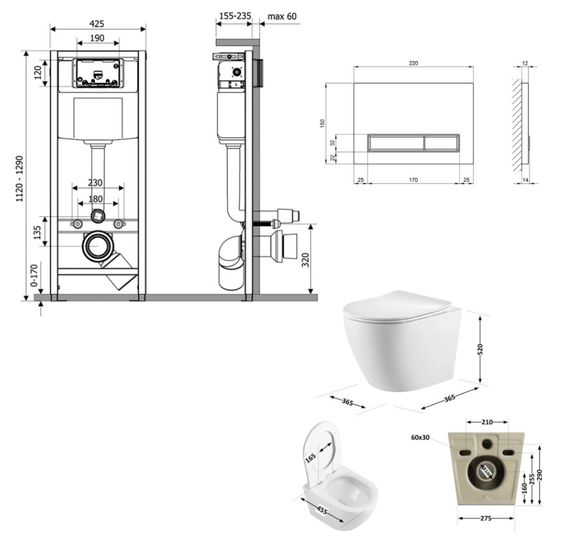 Набір Qtap Nest 4 в 1 підвісний унітаз Robin Ultra Quiet 520x365x365 + комплект інсталяції QT13332381AW47504 | Зображення 1