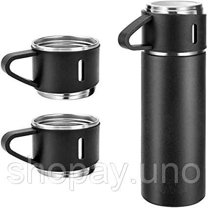 Вакуумный термос из нержавеющей стали Vacuum Flask Set 500 мл с чашками в комплекте 3* 150 мл ∙ Подарочный набор 3 в 1