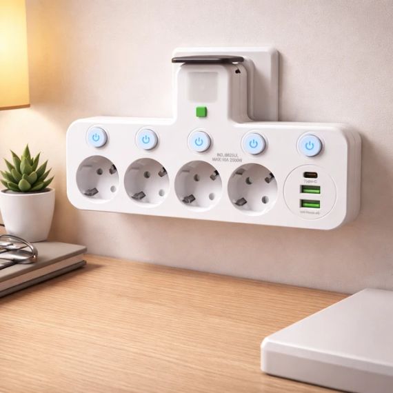 Мережевий адаптер 8625UL з нічником, 4 розетки + USB + Type-C (17559/MG) Білий | Зображення 3