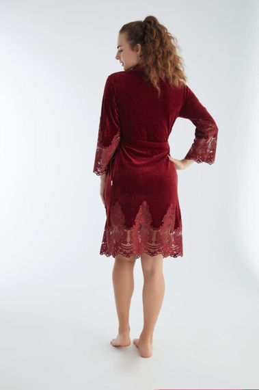 Женский халат Nusa 0383-1 велюровый с кружевом, бордовый S | Зображення 3
