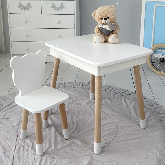 Дитячий дерев'яний столик з відкидним верхом 54×60×45, стіл з нішею в дитячу, білий | Зображення 7