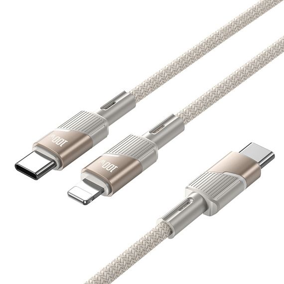 Дата кабель Hoco U139 Type-C to Lightning/Type-C 100W (1.2m) Gold | Зображення 1