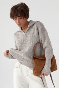 В'язаний кардиган на блискавці з високим коміром - кавовий цвет, ONE SIZE (є розміри)