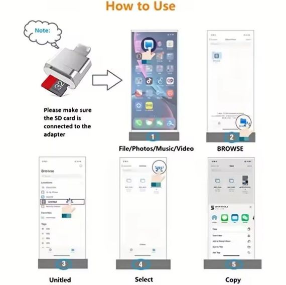 Адаптер для чтения Micro TF SD карт, конвертер для Iphone Ipad OTG в Micro SD | Зображення 5