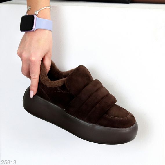 Мягкие замшевые Шоколадные автоледи на меху на платформе 40