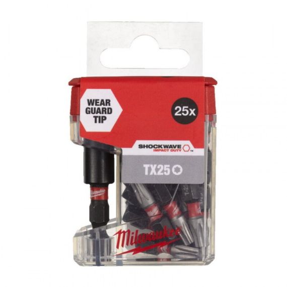Біта Milwaukee SHOCKWAVE TX25 25 мм (25 шт./пач.) + магнітний тримач для біт