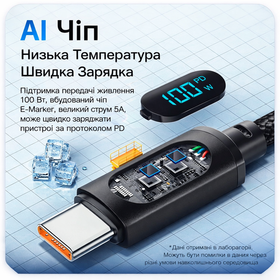 Кабель Essager 2 метра с дисплеем провод для быстрой зарядки и передачи данных 100W 7A USB to Type-C | Зображення 4