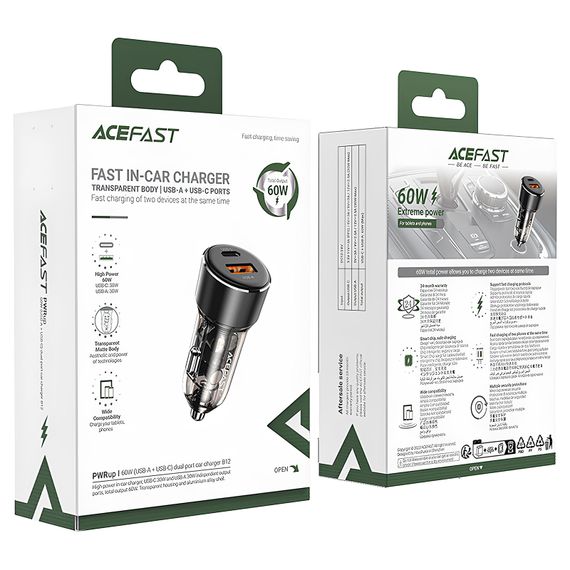 АЗП Acefast B12 PD30W+QC3.0 total 60W (1USB-A/1C) Black | Зображення 3