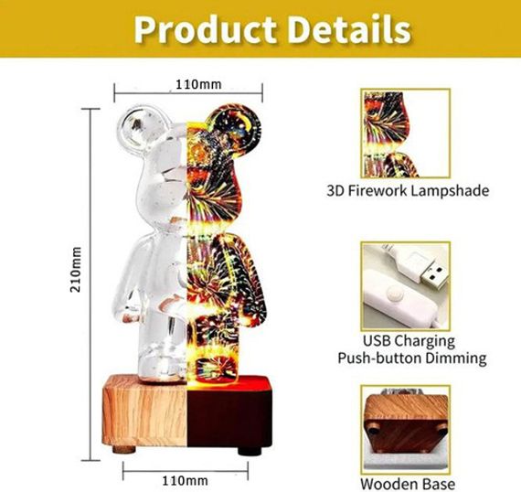 Ночник 3D Bearbrick Мишка KX197 8 кольорів, RGB+Тепле Світло (47075-KX197_407) | Зображення 9
