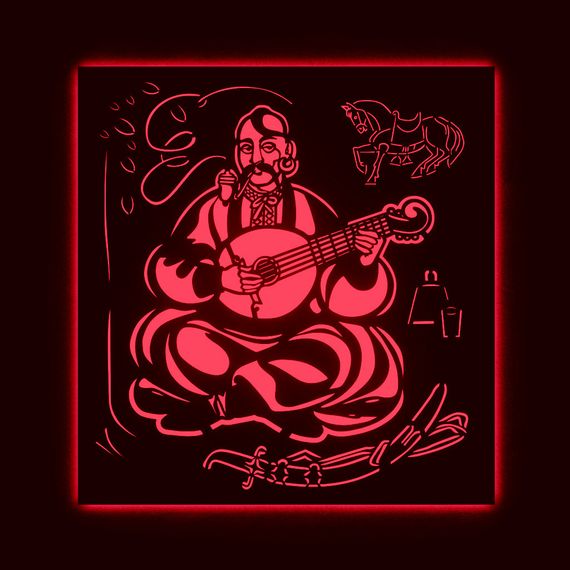 Панно декоративное картина на стену казак Мамай LED подсветка 16 цветов телефон 500х530 acr-p000271 | Зображення 5