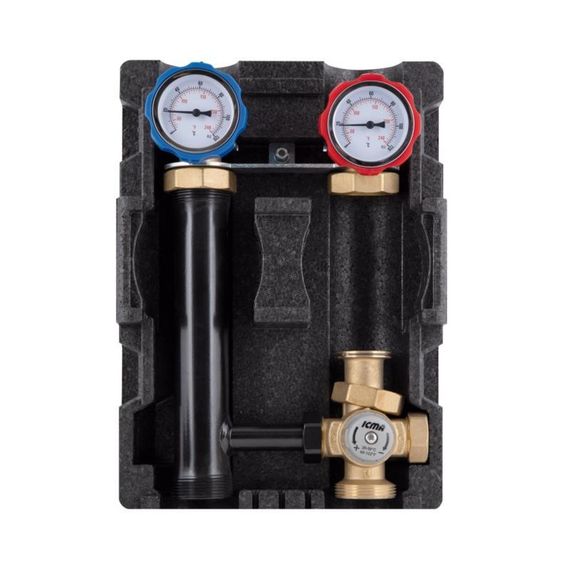 Насосная группа Icma №R004 с ручной регулировкой и термостатическим смесителем правое подключение 1 1/2"x1" 93R004AFD5505SC | Зображення 1