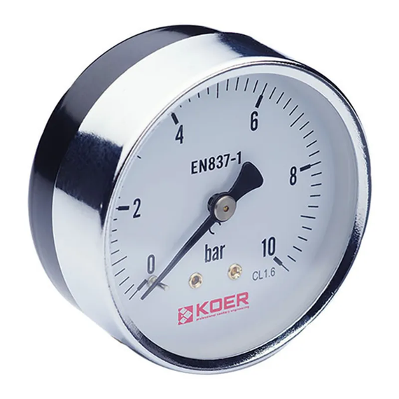 Манометр аксиальный (KOER KM.611A) (0-10 bar), D 63мм, 1/4’’-1/2'' (KR0212)