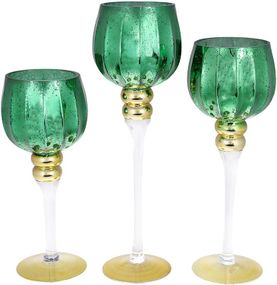 Секлянные подсвечники в наборе Кертин gold and green 30см 35см 40см