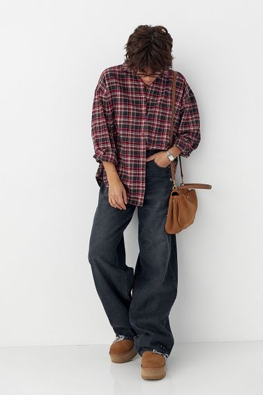 Бавовняна сорочка в дрібну клітинку - темно-червоний цвет, L (є розміри) | Зображення 2