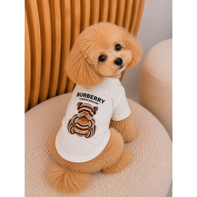Брендовая футболка для собак Burberry с мишкой на спинке, белая