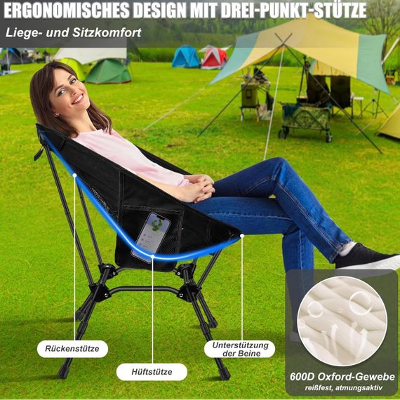 Складаний кемпінговий стілець 2 шт до 130 кг туристичне крісло зі спинкою легке портативне для риболовлі пікніка походів кемпінгу | Зображення 4