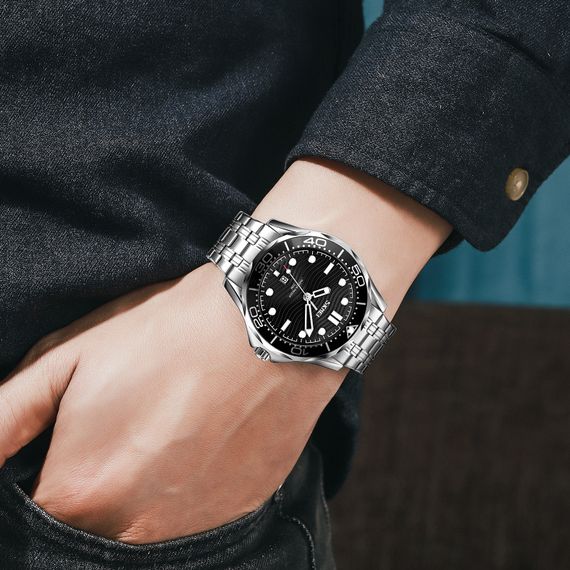 Чоловічий годинник Skmei 9276SSIBK Silver-Black Steel Strap | Зображення 2