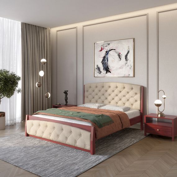 Двоспальне дерев&#039;яне ліжко Mebigrand Мехіко Махонь/Аляска 23 (Бежевий) 140х190 см (MBG-11933)