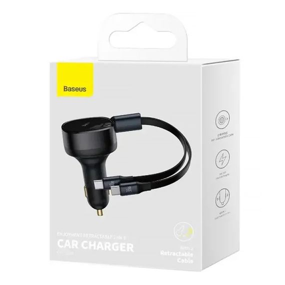 АЗП Baseus Enjoyment PD33W with retractable cables (2USB-C) (C00035500111) Black | Зображення 3