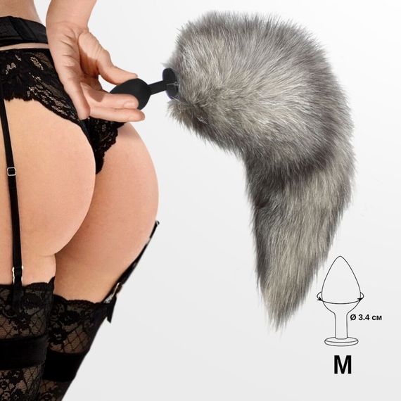 Силіконова анальна пробка з хвостом із натурального хутра Art of Sex size M Artctic fox | Зображення 3