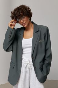 Класичний прямий піджак з написами - темно-зелений цвет, L (є розміри)