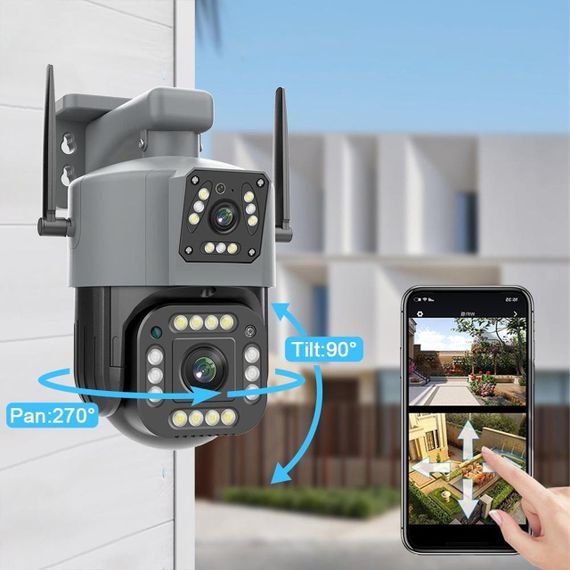 Уличная IP камера видеонаблюдения с 2 объективами, 8Мп, Qettopo V380 / Поворотная двойная WiFi камера с ночной | Зображення 3