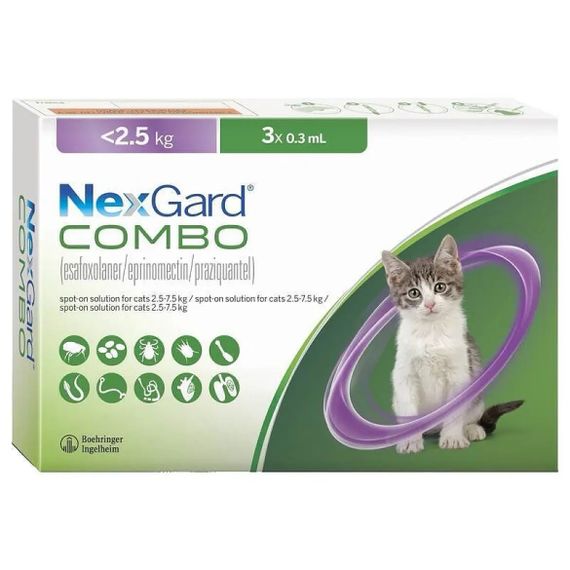 Капли от блох, клещей и гельминтов для котов весом до 2.5 кг NexGard Combo (НексГард Комбо) Boehringer Ingelheim, 3 шт | Зображення 1