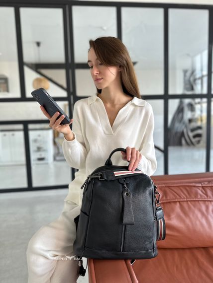 Жіночий рюкзак молодіжний шкіряний міський чорний 73354 | Зображення 8