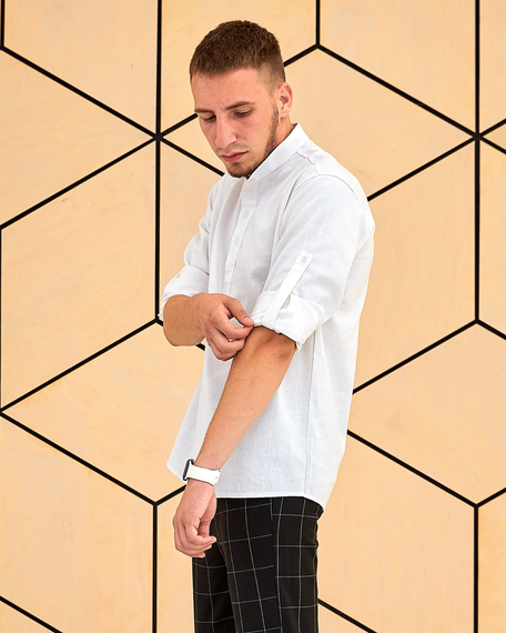 Рубашка лен длинный рукав белый S XL | Зображення 4