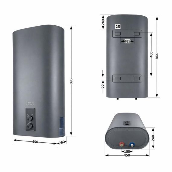 Водонагрівач електричний Thermo Alliance 50 л, Grey, плоский вертикальний, сухий ТЕН 2 кВт (0,8+1,2) DT50V20GPDD2G | Зображення 1