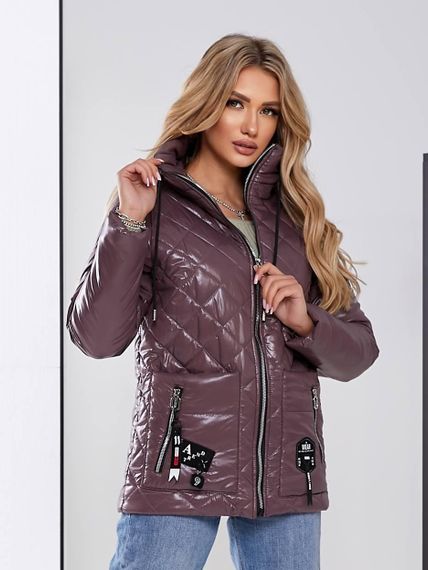 Жіноча стьобана куртка з блиском, арт.504, шоколад