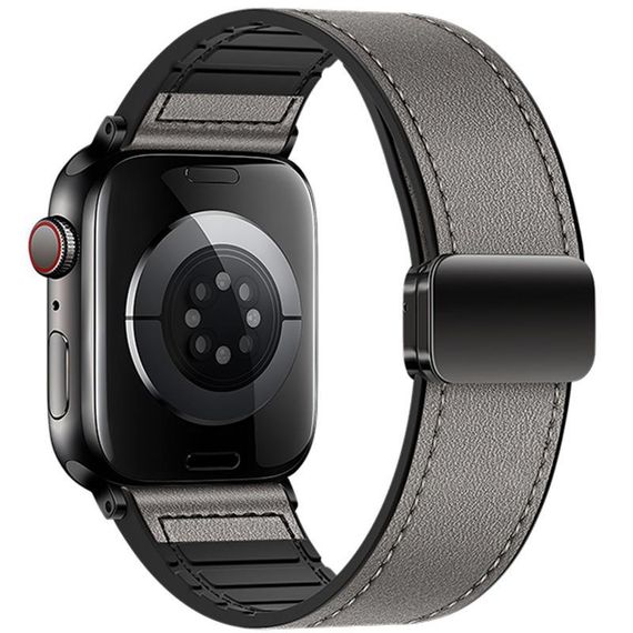 Ремінець Hoco WA34 Basic magnetic buckle silicone leather strap для Apple watch 38/40/41/42mm Black Dark Gray | Зображення 1