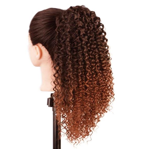 Хвост накладной кудрявый афро 40 см каштановый с медно-рыжим омбре, шиньона со шнурком, искусственные волосы | Зображення 6