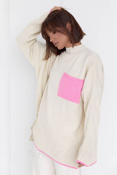Женская кофта oversize с карманом на груди цвет кремовый размер S FL_000613