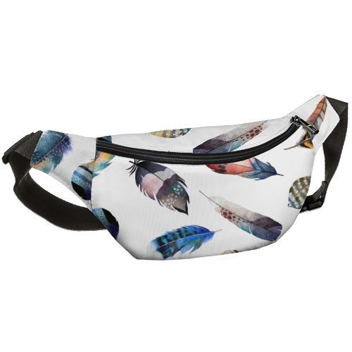 Сумка на пояс бананка Bumbag Разноцветные перья 27x16 см (BB_20J008_BL) | Зображення 2
