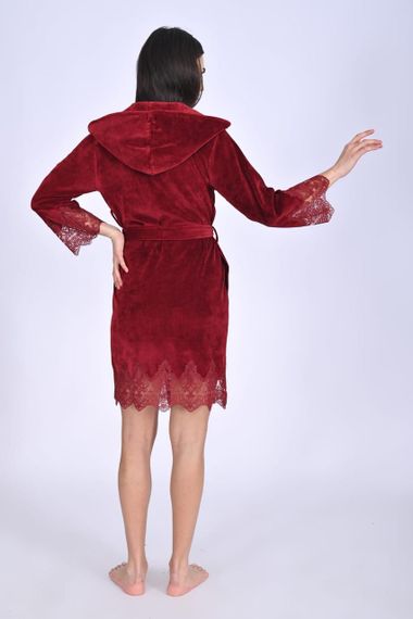 Жіночий халат Nusa 0483 велюровий з капюшоном Бордовий, M | Зображення 3