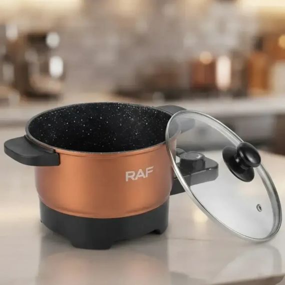 Електрична каструля з кришкою, 2.5 л, RAF R.5427, Жовтогаряча/Червона з антипригарним покриттям/Каструля від мережі | Зображення 2