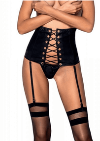 Пояс для панчох під шкіру та стрінги Passion CELINE SET, Чорний, L, XL, L/XL