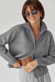 Короткий в'язаний кардиган на блискавці - сірий цвет, ONE SIZE (є розміри)