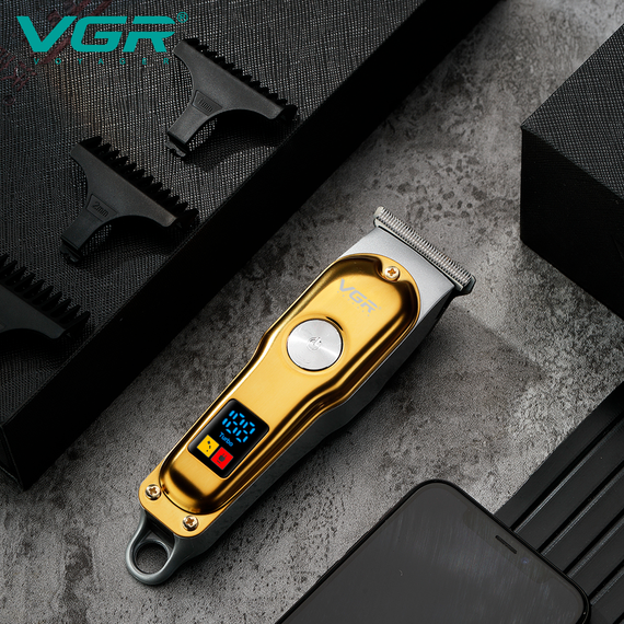 Триммер аккумуляторный для стрижки VGR V-290 GOLD, 3 насадки, LED дисплей | Зображення 9