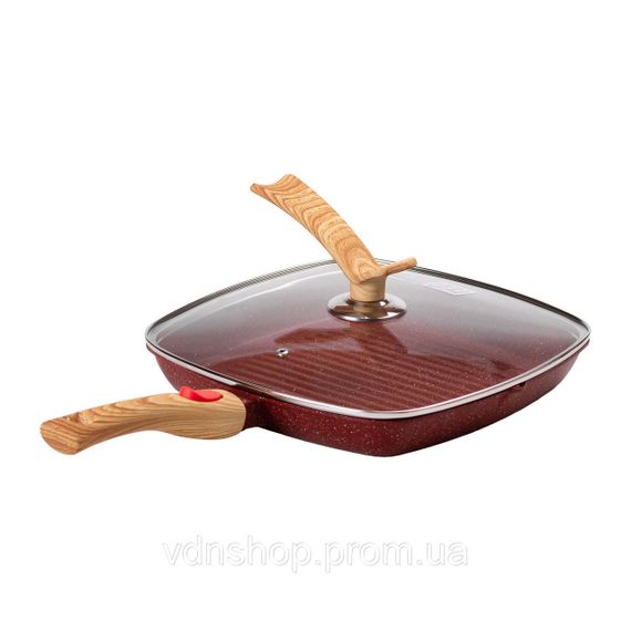 Алюминиевая сковорода-гриль 28 см со стеклянной крышкой Square Red MGC HP-4-462R | Зображення 5