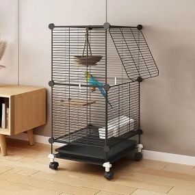 Металева клітка для птахів на колесах з аксесуарами 82х37х37см KP-82