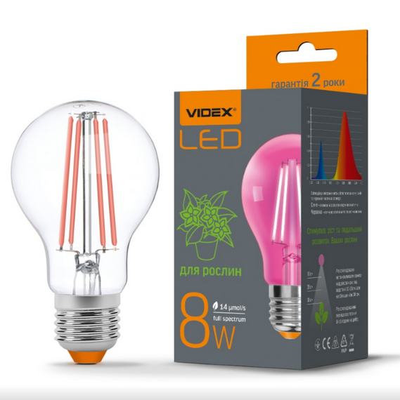 Лампа A60 8W E27 1200К 220V Filament LED Videx