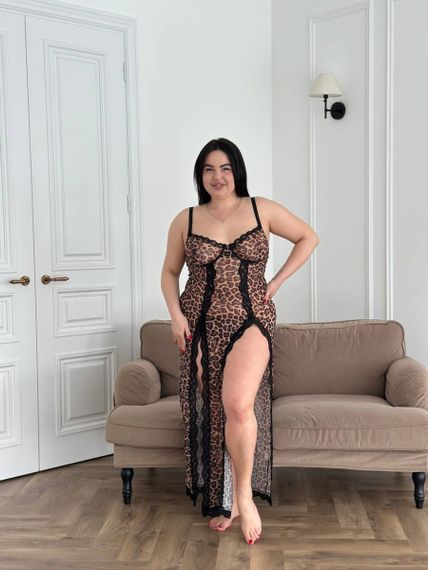 Еротичний леопардовий довгий пеньюар із трусиками PLUS SIZE | Зображення 7
