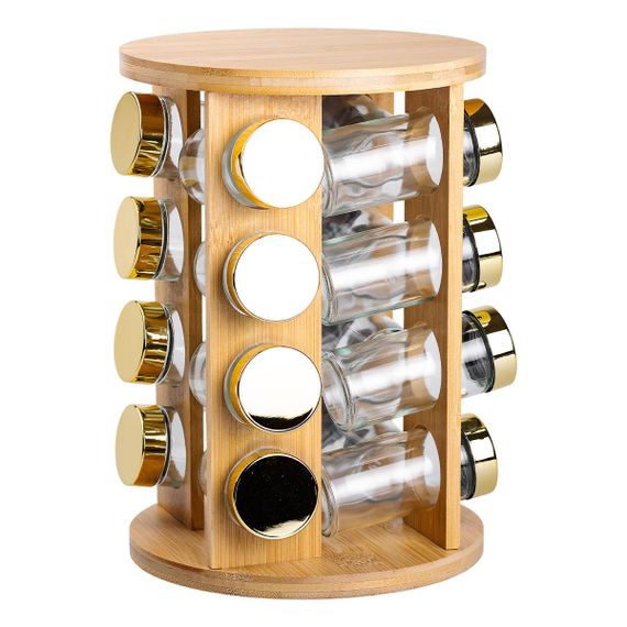 Набор для специй на деревянной подставке 16 стеклянных емкостей для приправ HP-1367 | Зображення 1